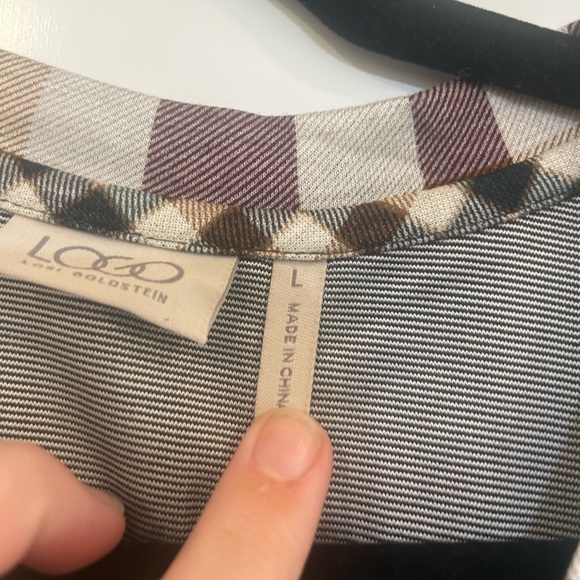 LOGO by Lori Goldstein Mixed Plaid V-neck Knit Tunic Top Evergreen Combo L - Picture 5 of 11